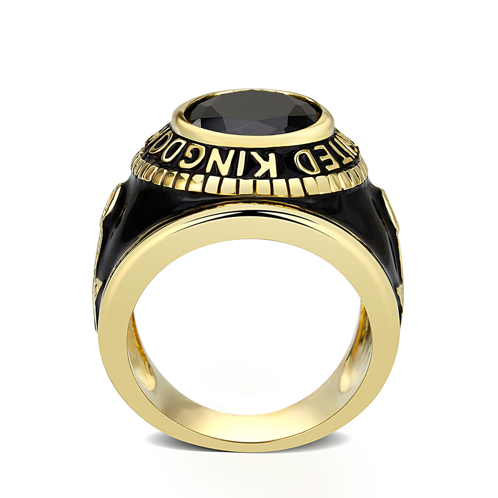 CJM065 Wholesale Unisex IP Gold Brass with Synthetic Glass with Jet Black Color Masonic Ring