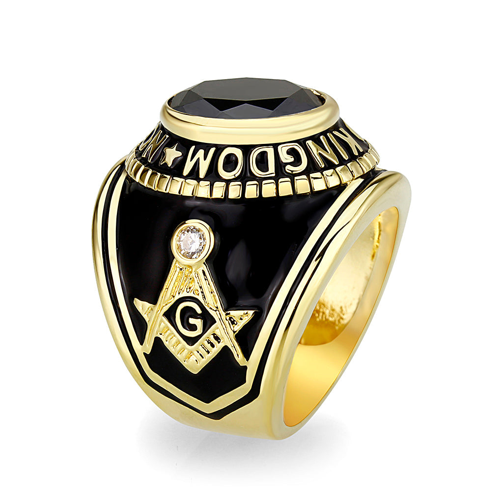 CJM065 Wholesale Unisex IP Gold Brass with Synthetic Glass with Jet Black Color Masonic Ring