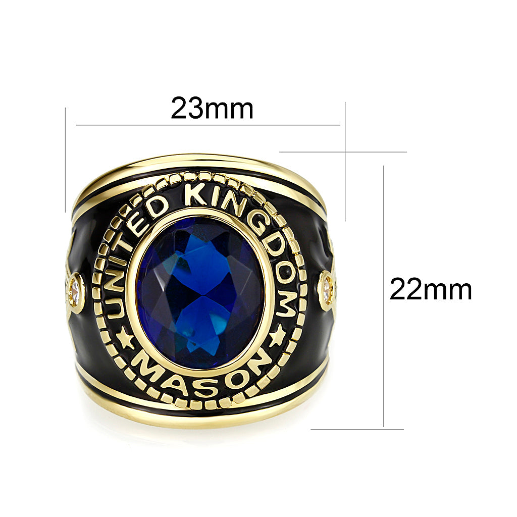 CJM066 Wholesale Unisex IP Gold Brass with Synthetic Glass In Dark Blue Color Masonic Ring