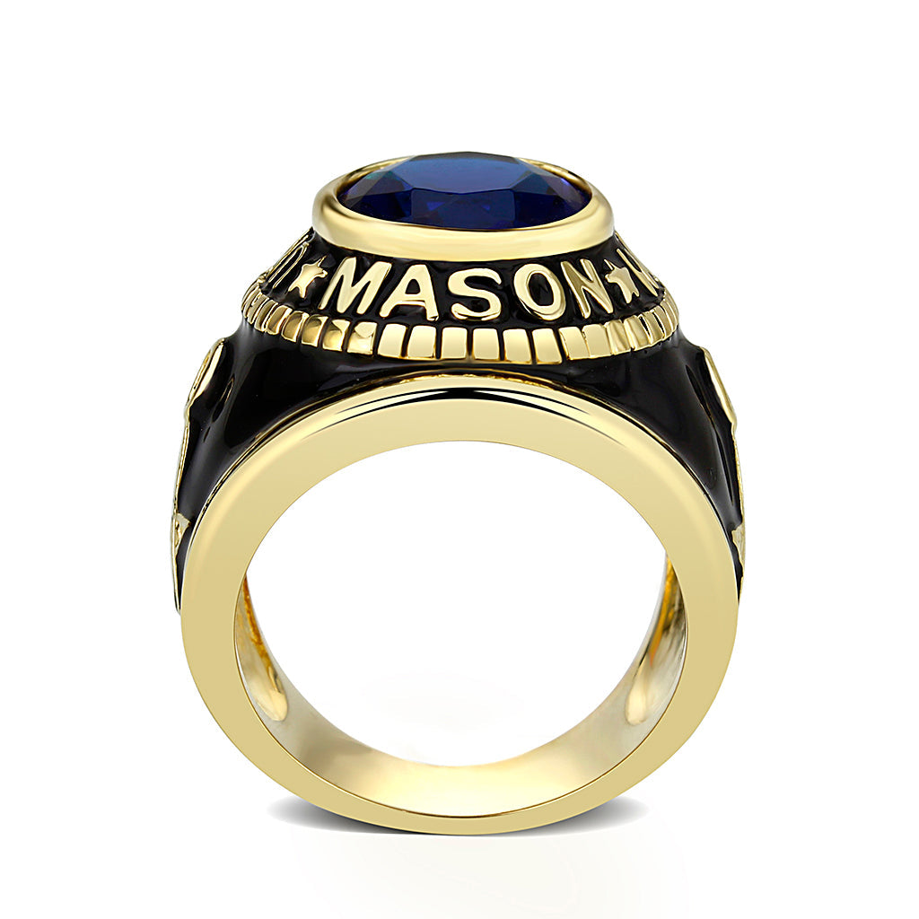 CJM066 Wholesale Unisex IP Gold Brass with Synthetic Glass In Dark Blue Color Masonic Ring