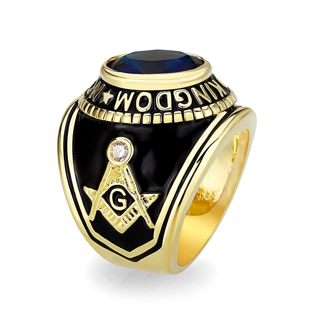 CJM066 Wholesale Unisex IP Gold Brass with Synthetic Glass In Dark Blue Color Masonic Ring