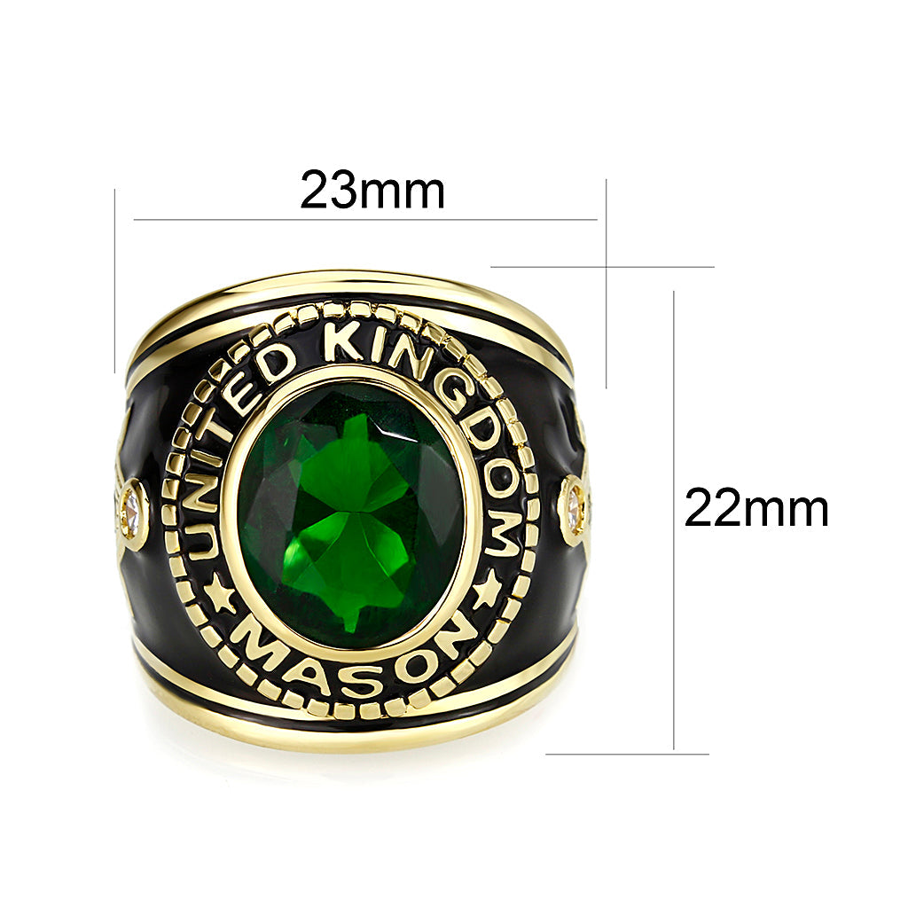 CJM067 Wholesale Unisex IP Gold Brass with Synthetic Glass In Green Color Masonic Ring