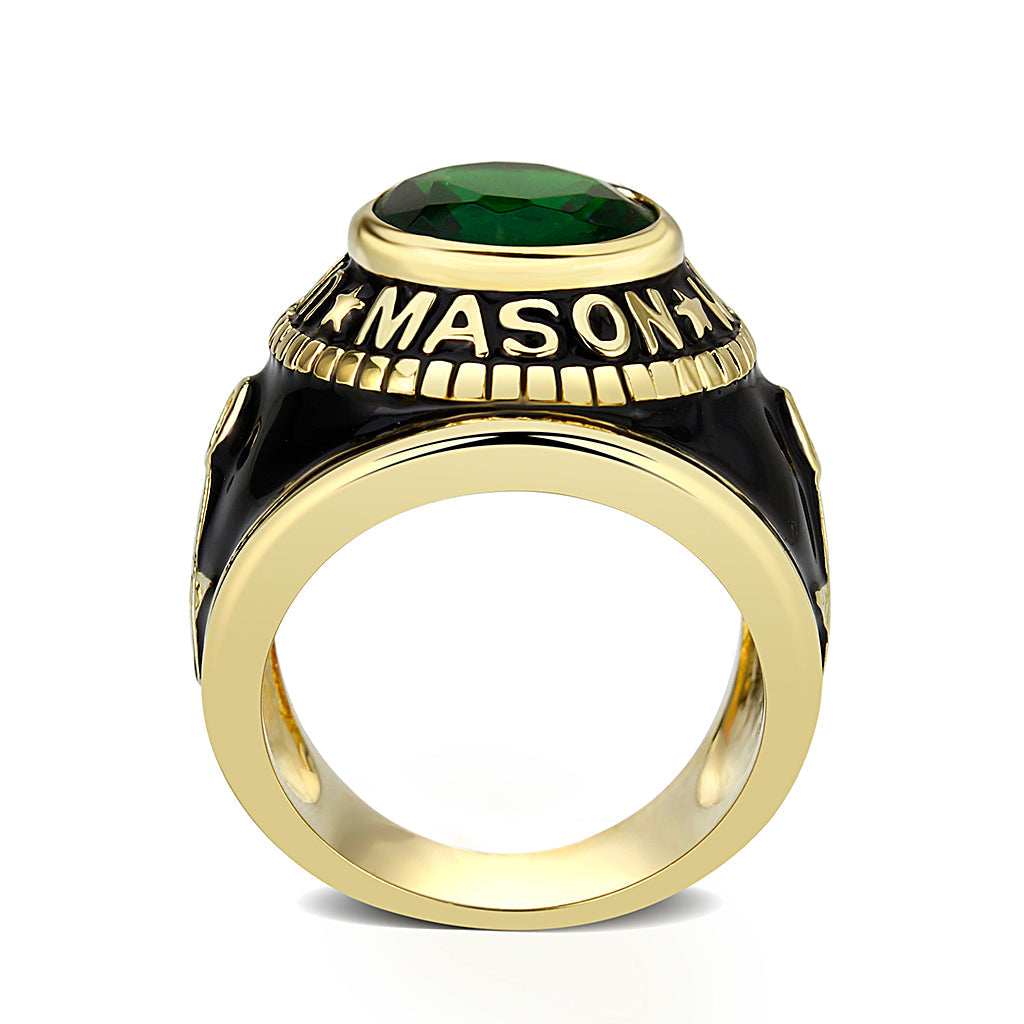 CJM067 Wholesale Unisex IP Gold Brass with Synthetic Glass In Green Color Masonic Ring