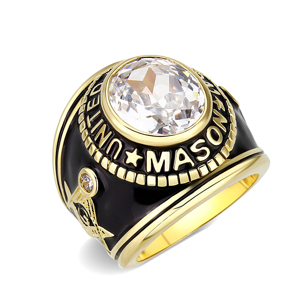CJM085 Wholesale Unisex IP Gold Brass with Synthetic Glass In Clear Color Masonic Ring
