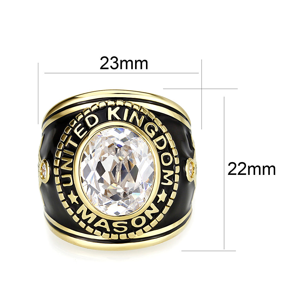 CJM085 Wholesale Unisex IP Gold Brass with Synthetic Glass In Clear Color Masonic Ring