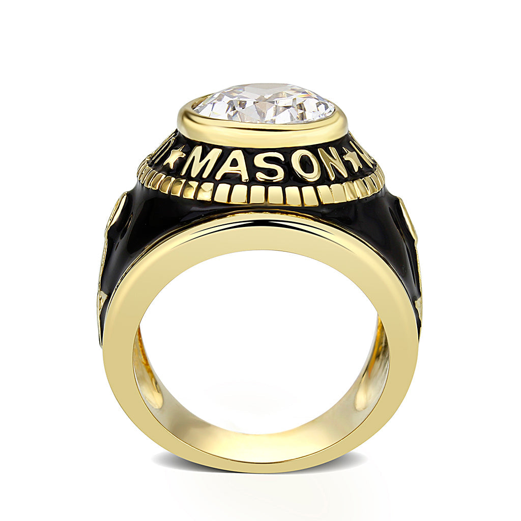 CJM085 Wholesale Unisex IP Gold Brass with Synthetic Glass In Clear Color Masonic Ring