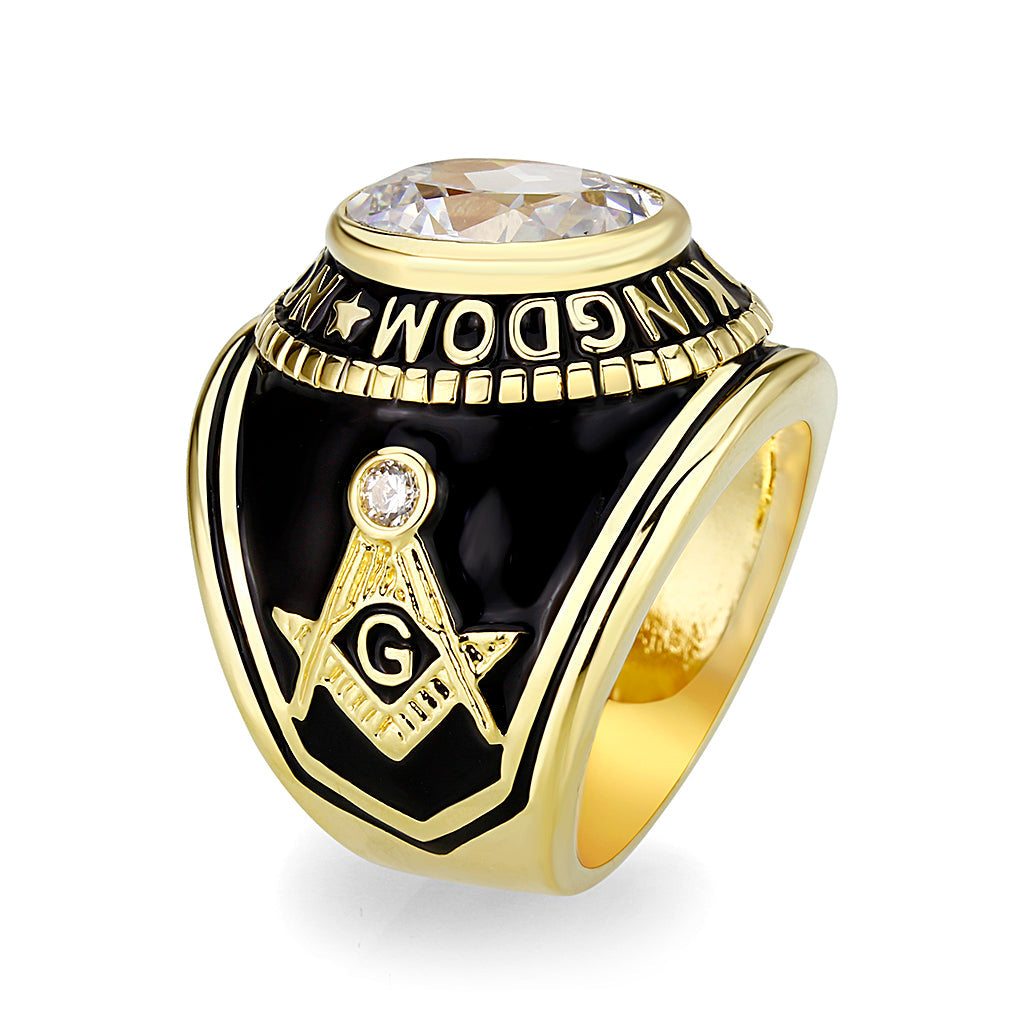 CJM085 Wholesale Unisex IP Gold Brass with Synthetic Glass In Clear Color Masonic Ring