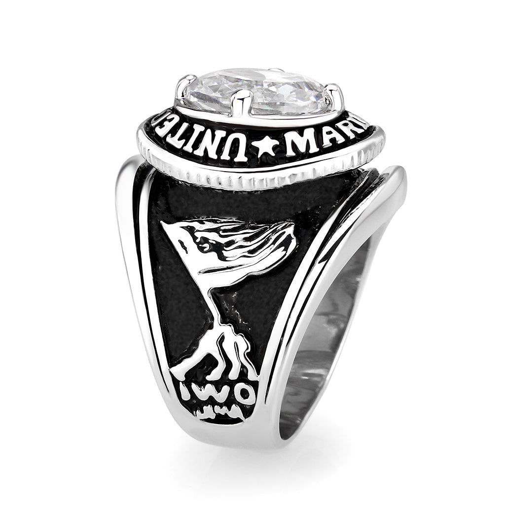 CJM071 Wholesale Men's Rhodium Plated Brass with CZ Clear United States Marines Ring