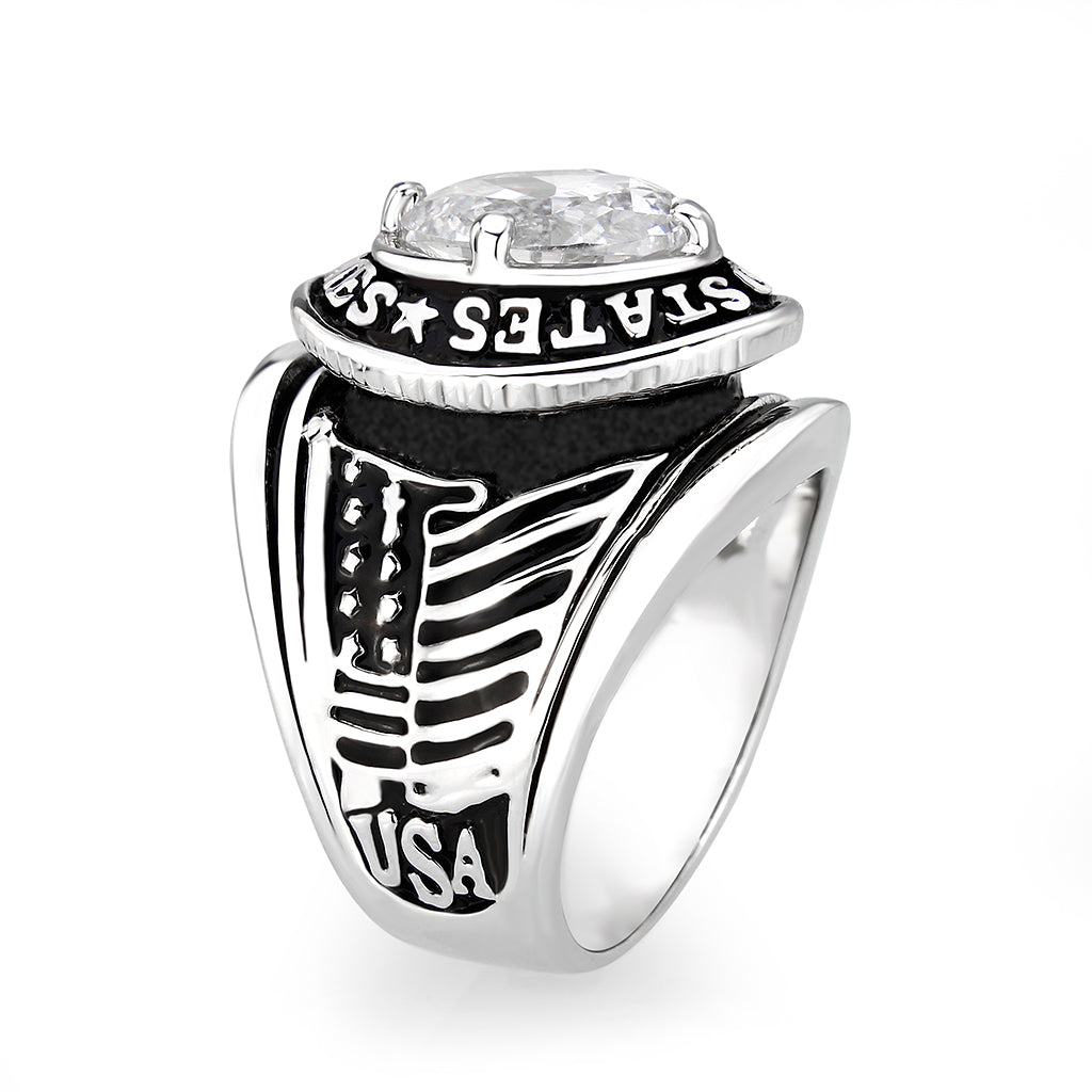 CJM071 Wholesale Men's Rhodium Plated Brass with CZ Clear United States Marines Ring