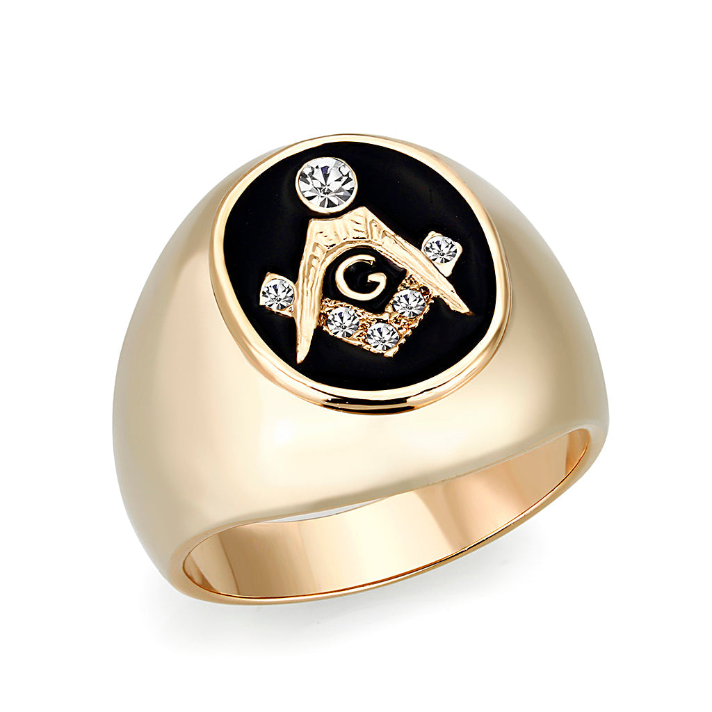 CJM089 Wholesale Men's IP Gold Brass with Jet Black Epoxy Masonic Ring