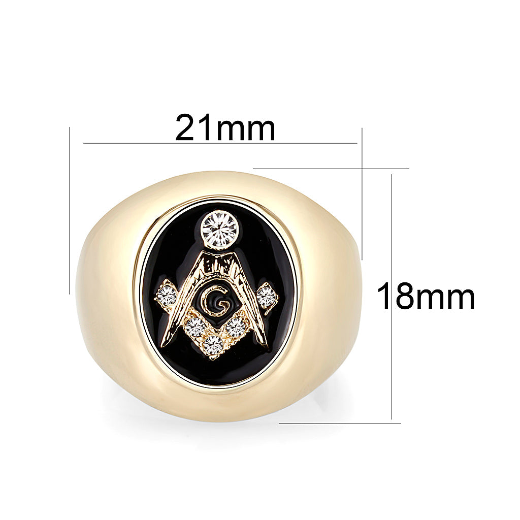 CJM089 Wholesale Men's IP Gold Brass with Jet Black Epoxy Masonic Ring