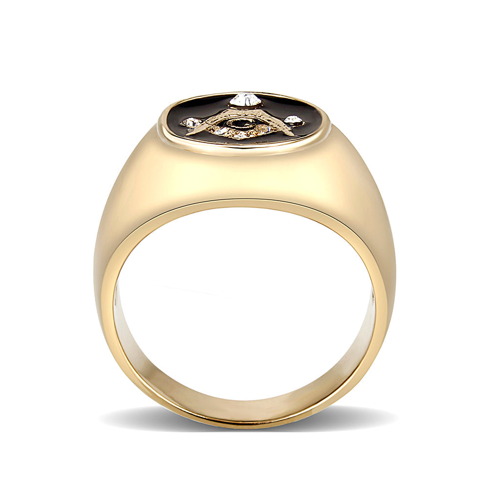 CJM089 Wholesale Men's IP Gold Brass with Jet Black Epoxy Masonic Ring