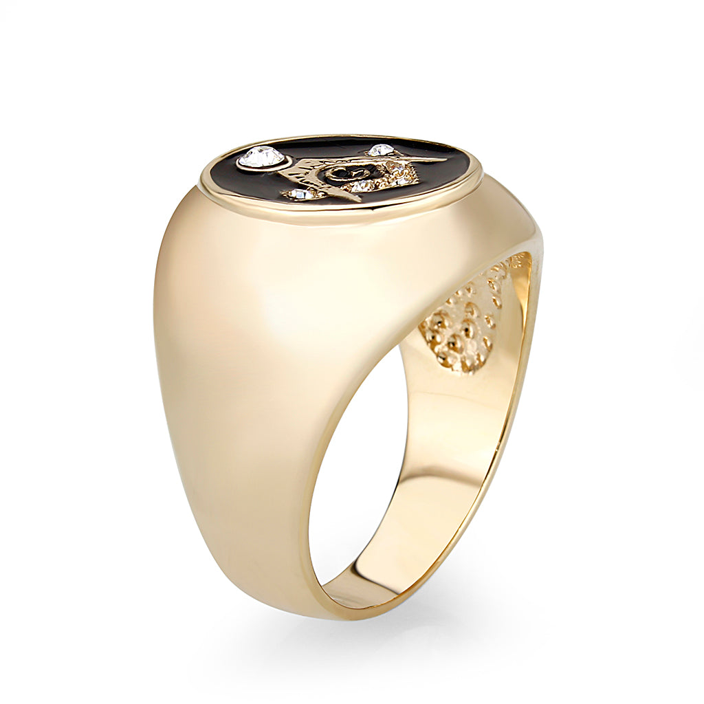 CJM089 Wholesale Men's IP Gold Brass with Jet Black Epoxy Masonic Ring