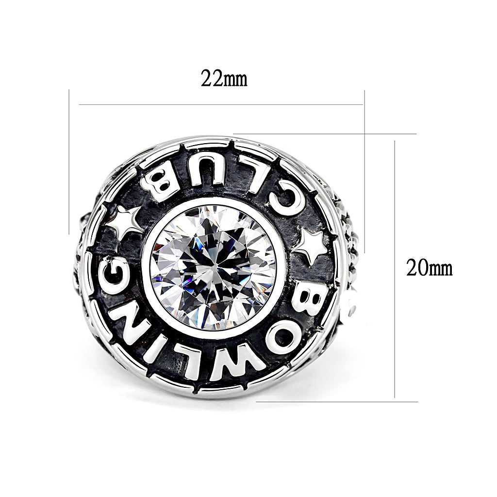 CJS093 Wholesale Men's Sterling Silver with Clear CZ Bowling Club Ring