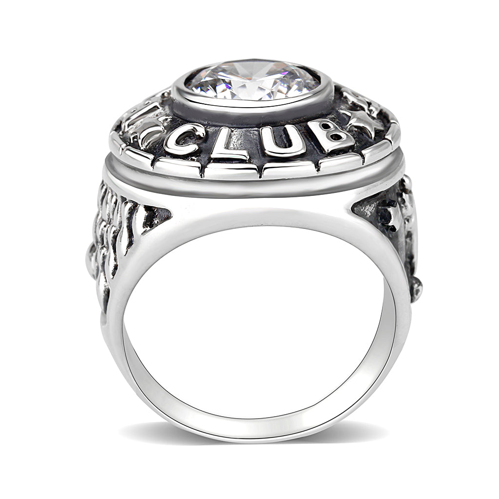 CJS093 Wholesale Men's Sterling Silver with Clear CZ Bowling Club Ring