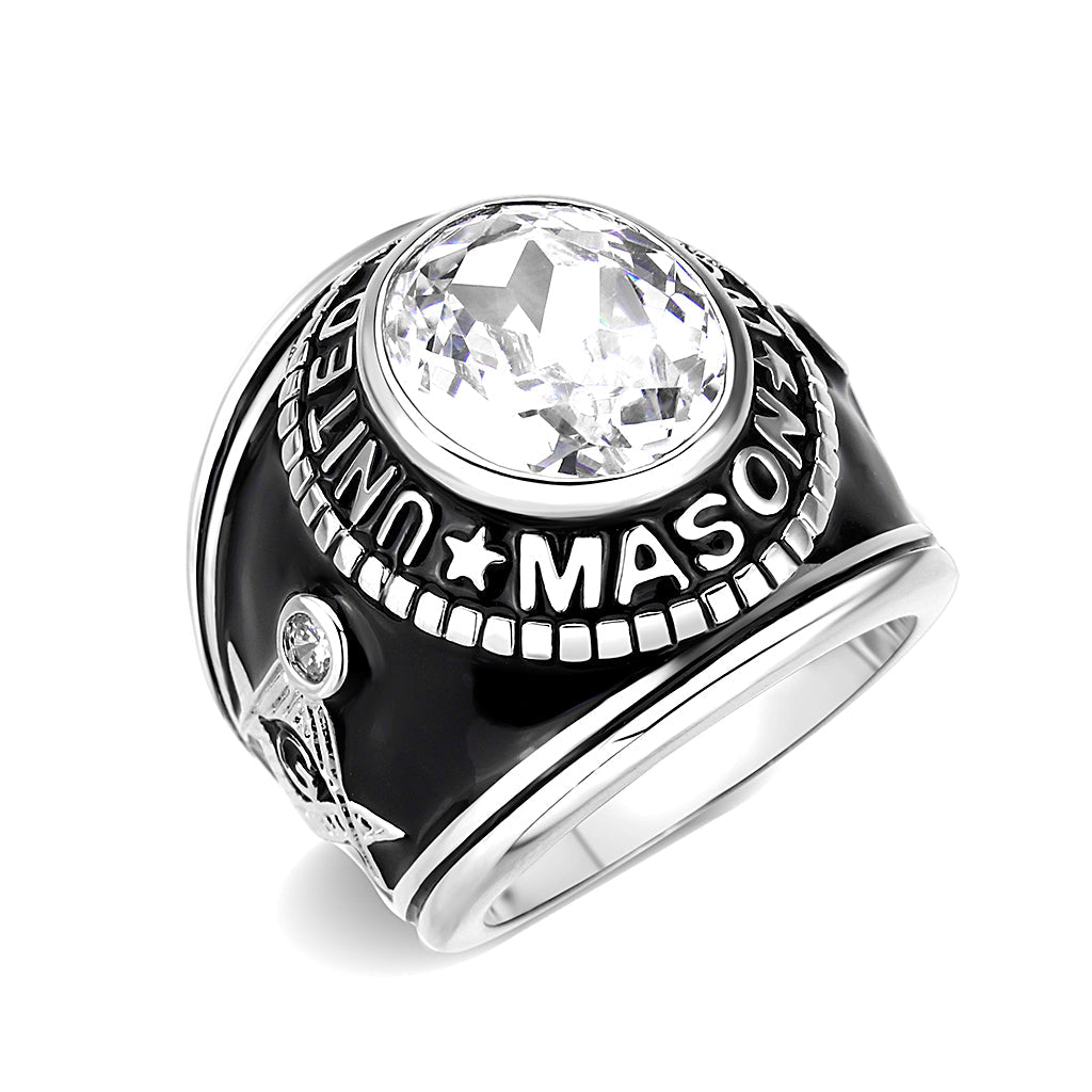 CJS165 Wholesale Unisex Sterling Silver with Clear AAA Grade CZ Masonic Ring