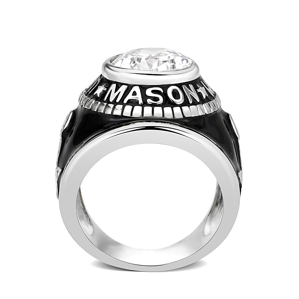 CJS165 Wholesale Unisex Sterling Silver with Clear AAA Grade CZ Masonic Ring