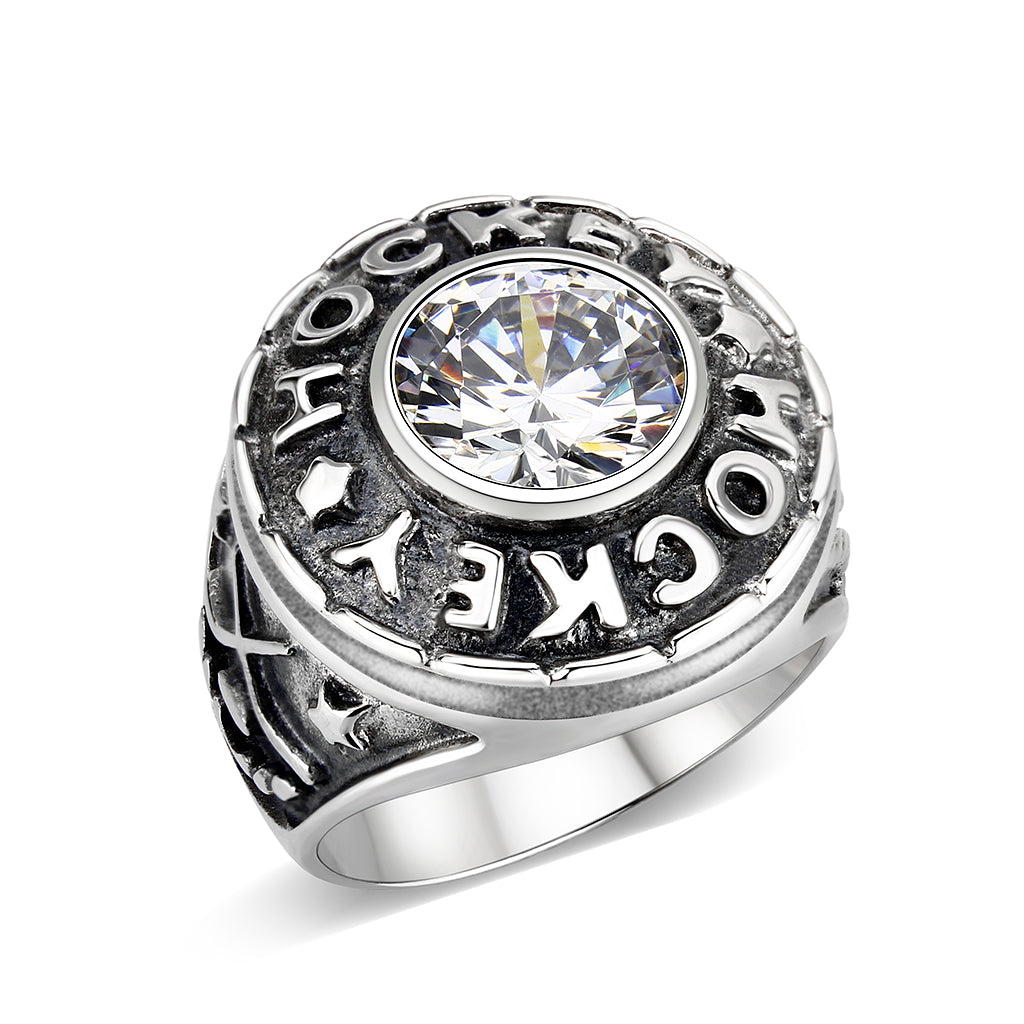 CJS162 Wholesale Men's Sterling Silver with Clear CZ Hockey Ring