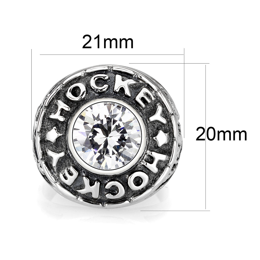 CJS162 Wholesale Men's Sterling Silver with Clear CZ Hockey Ring
