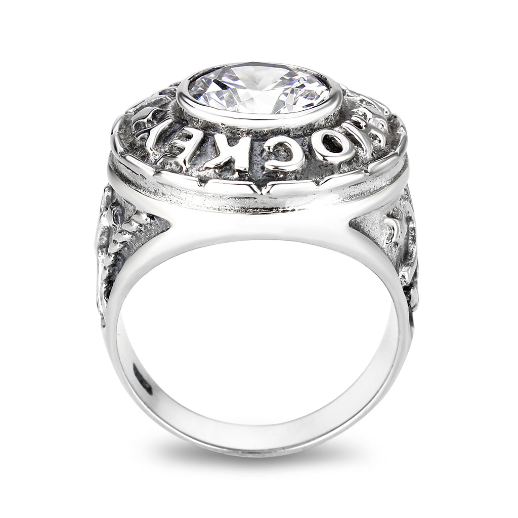 CJS162 Wholesale Men's Sterling Silver with Clear CZ Hockey Ring