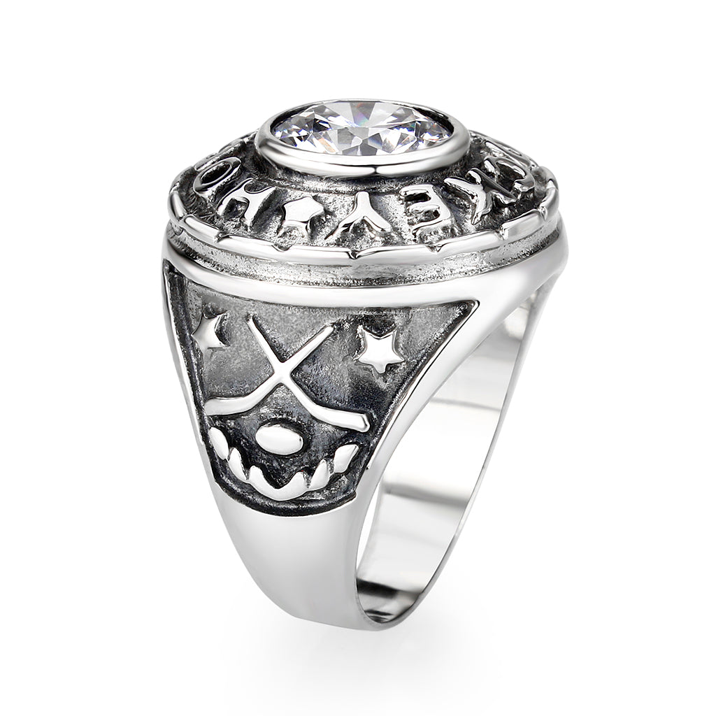 CJS162 Wholesale Men's Sterling Silver with Clear CZ Hockey Ring