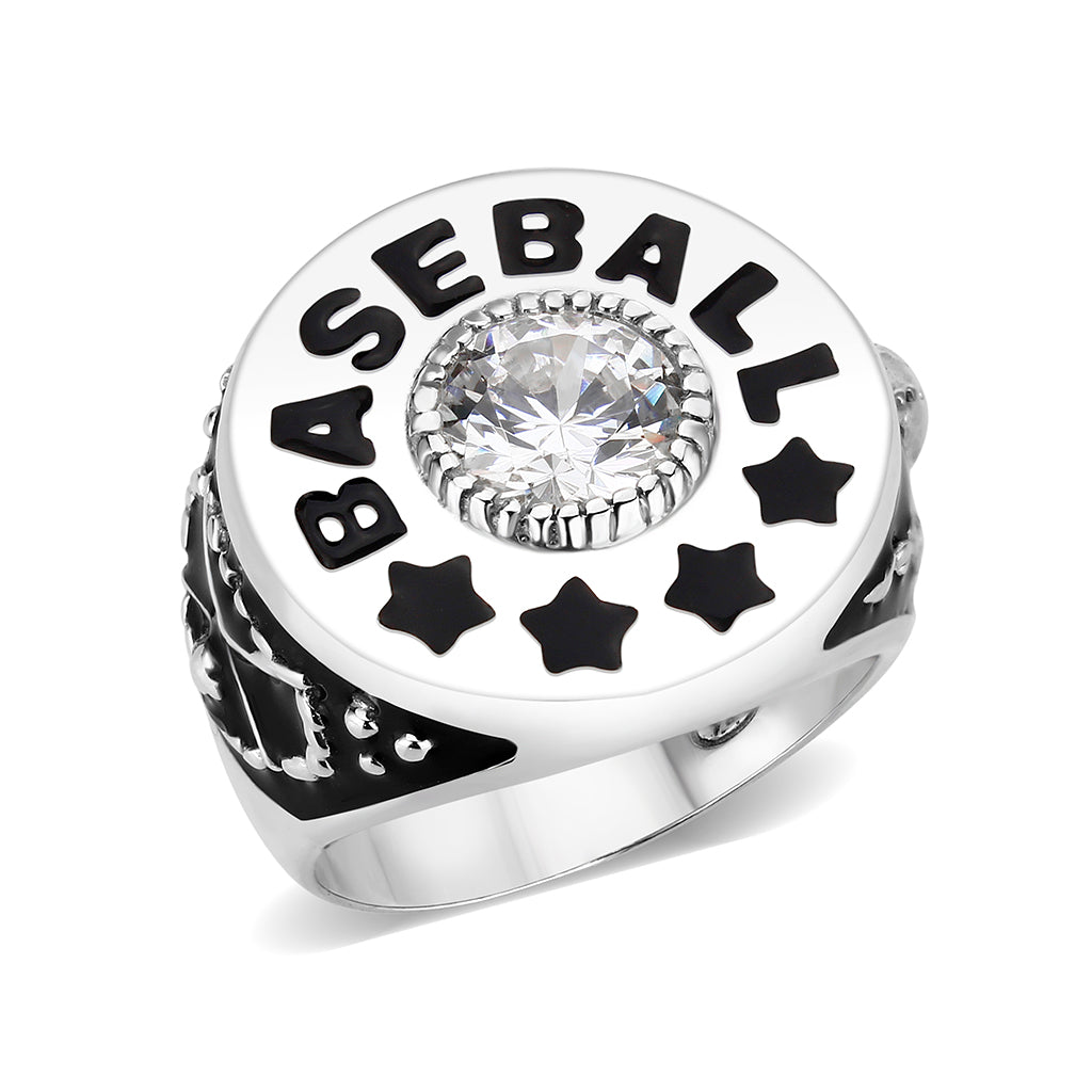 CJS166 Wholesale Men's Sterling Silver with Clear CZ Baseball Ring