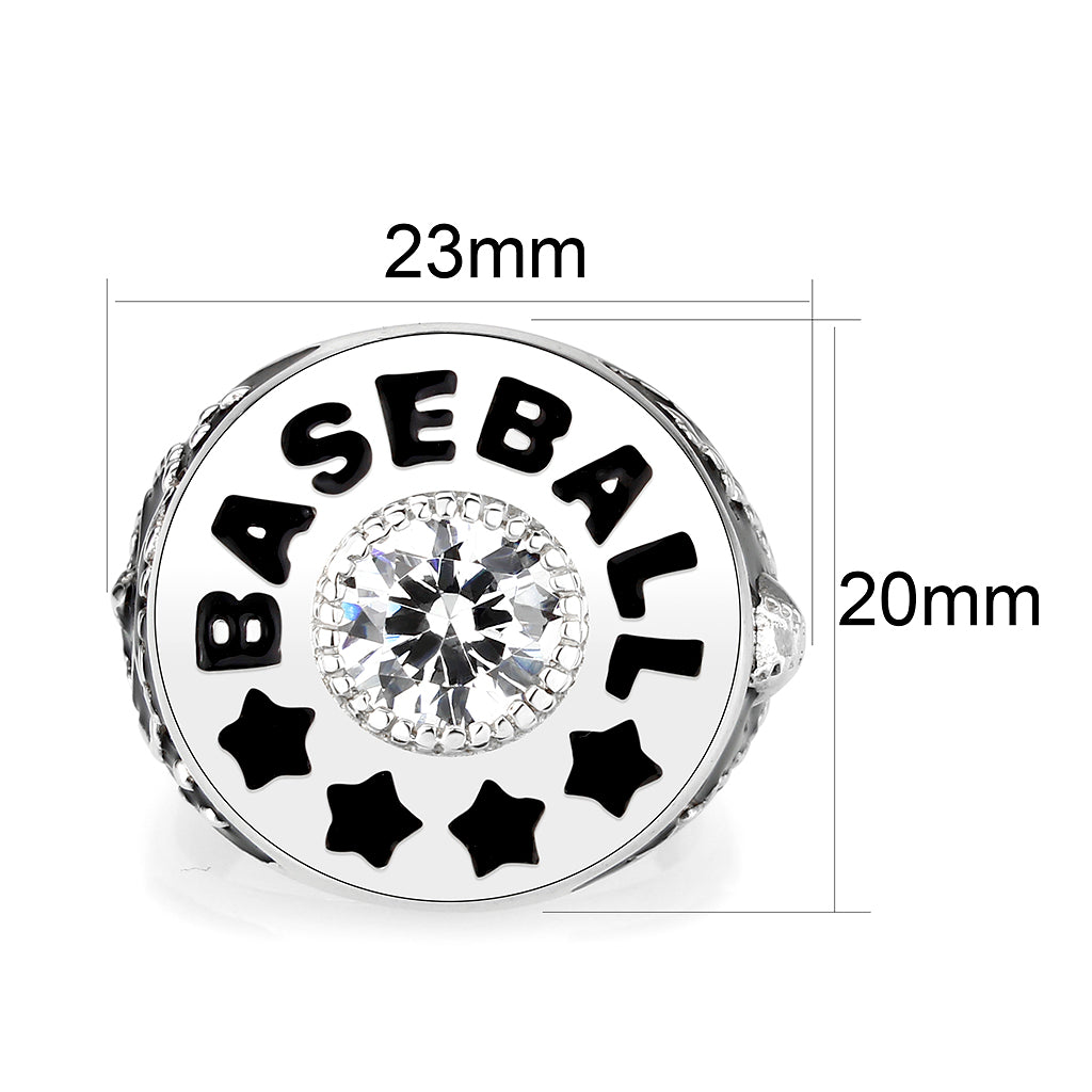 CJS166 Wholesale Men's Sterling Silver with Clear CZ Baseball Ring