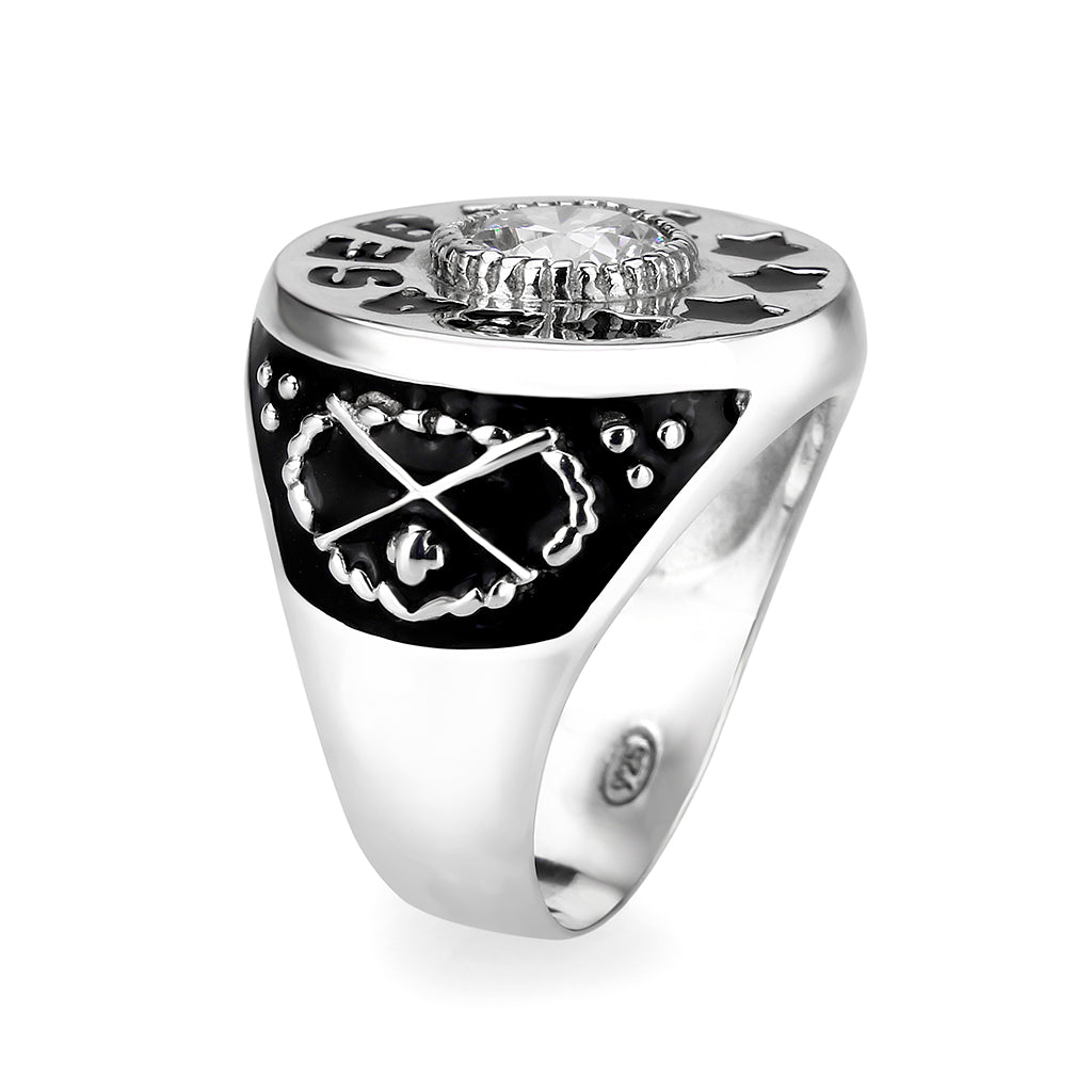 CJS166 Wholesale Men's Sterling Silver with Clear CZ Baseball Ring