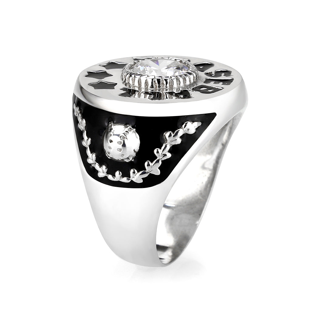 CJS166 Wholesale Men's Sterling Silver with Clear CZ Baseball Ring