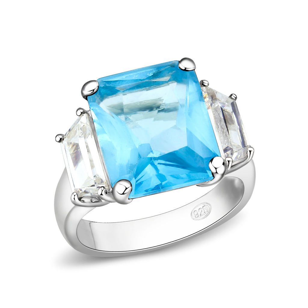 CJS204 Wholesale Women's Sterling Silver with Synthetic Glass in Aquamarine Ring