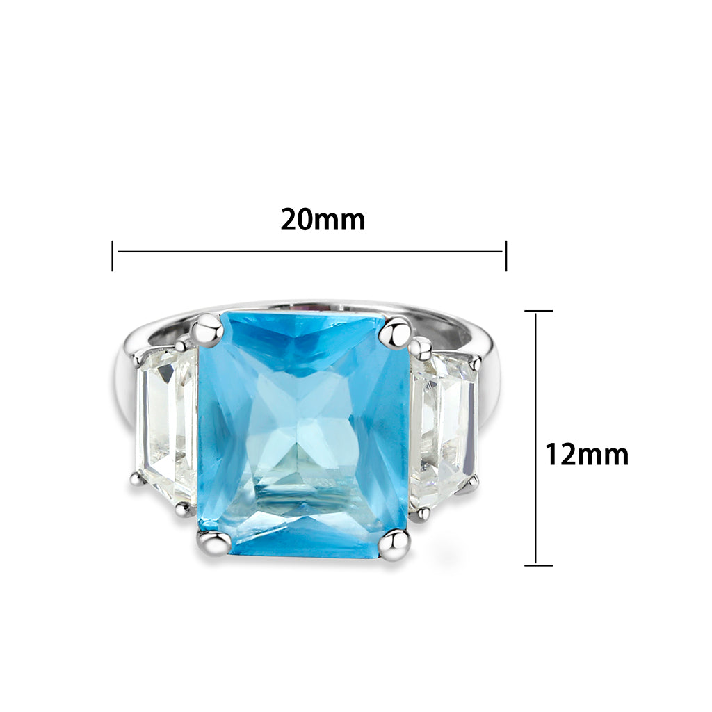 CJS204 Wholesale Women's Sterling Silver with Synthetic Glass in Aquamarine Ring