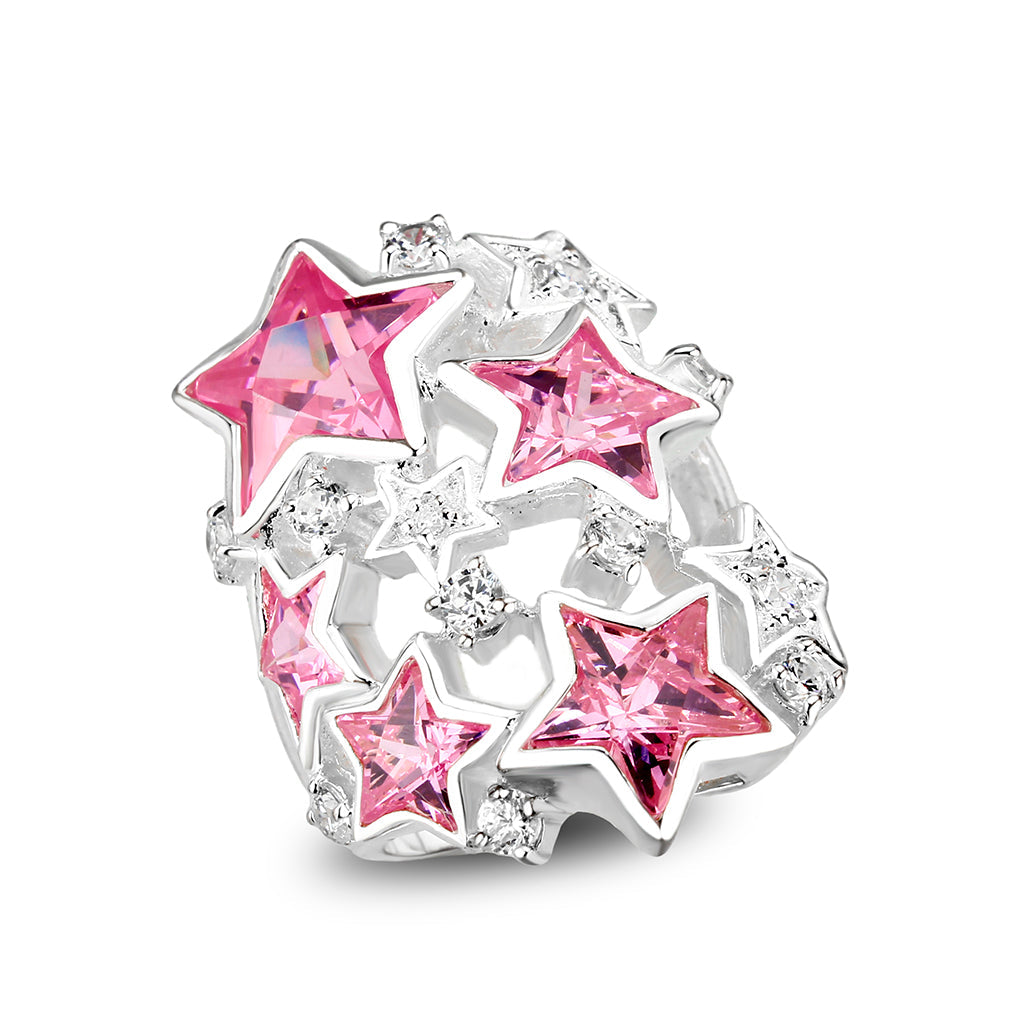 CJS207 Wholesale Women's Sterling Silver with CZ in Pink Stars Ring