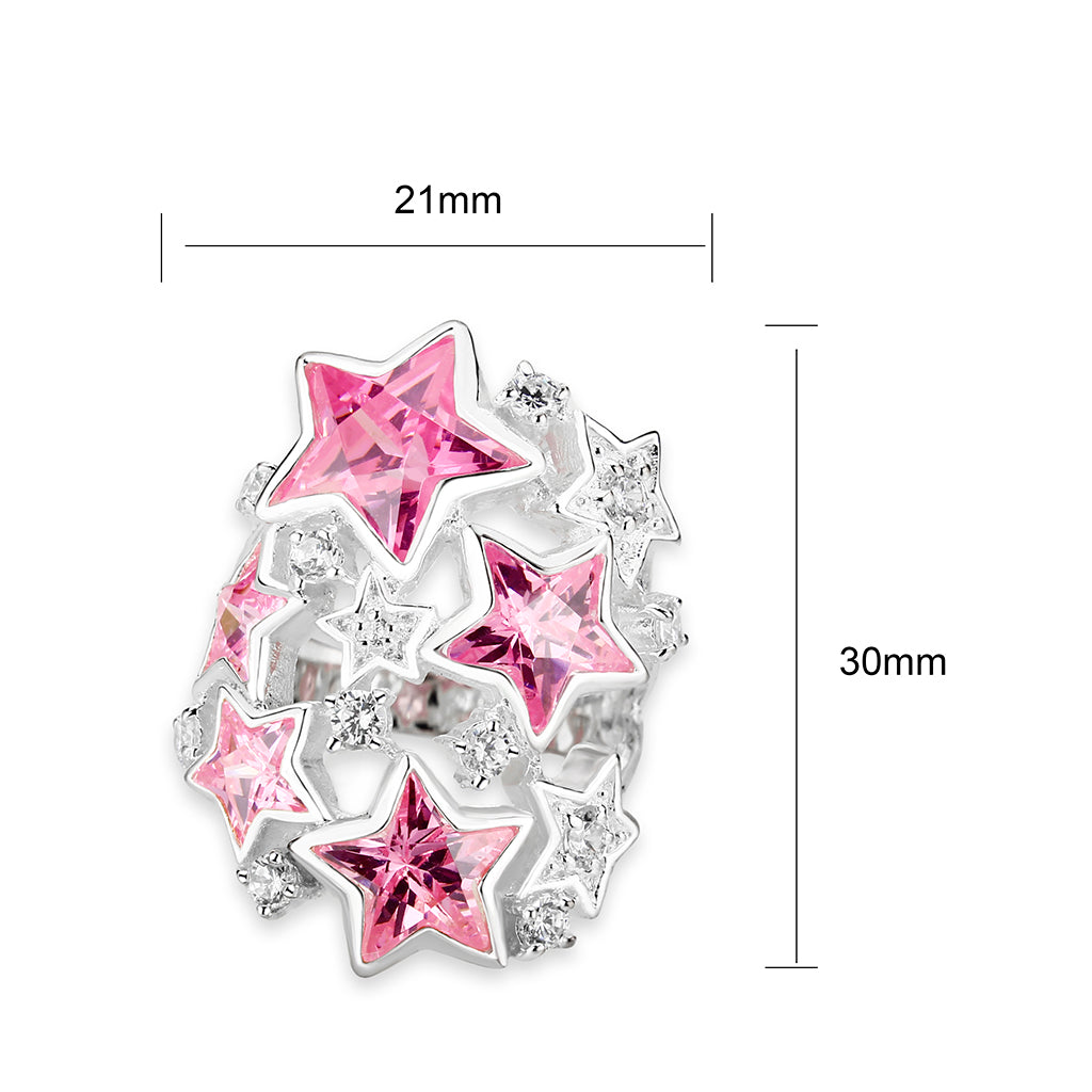 CJS207 Wholesale Women's Sterling Silver with CZ in Pink Stars Ring
