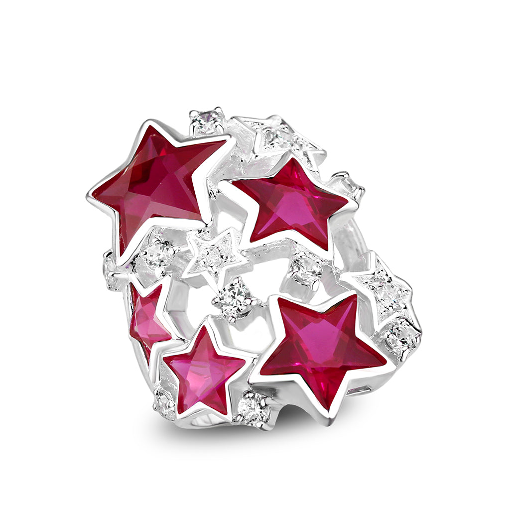 CJS217 Wholesale Women's Sterling Silver with CZ in Ruby Stars Ring