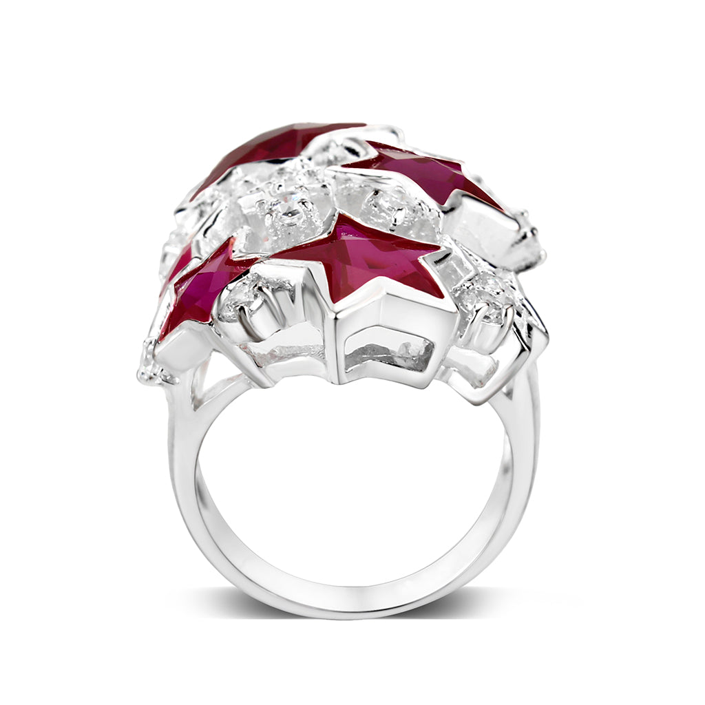 CJS217 Wholesale Women's Sterling Silver with CZ in Ruby Stars Ring