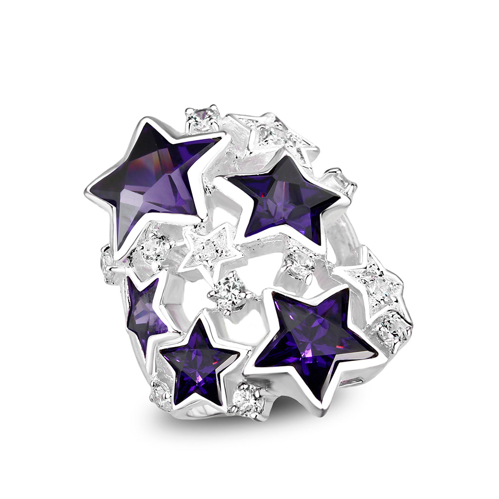 CJS221 Wholesale Women's Sterling Silver with CZ in Amethyst Stars Ring