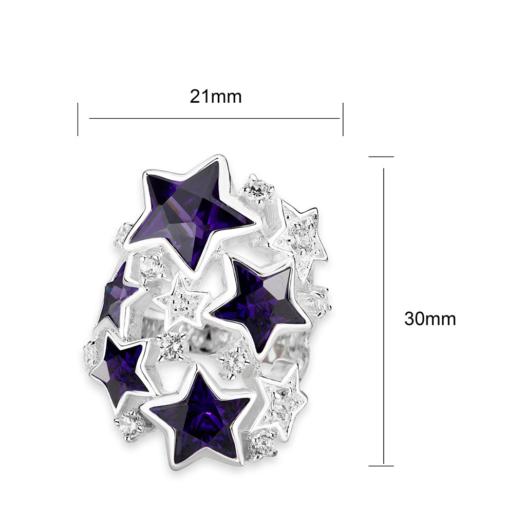 CJS221 Wholesale Women's Sterling Silver with CZ in Amethyst Stars Ring