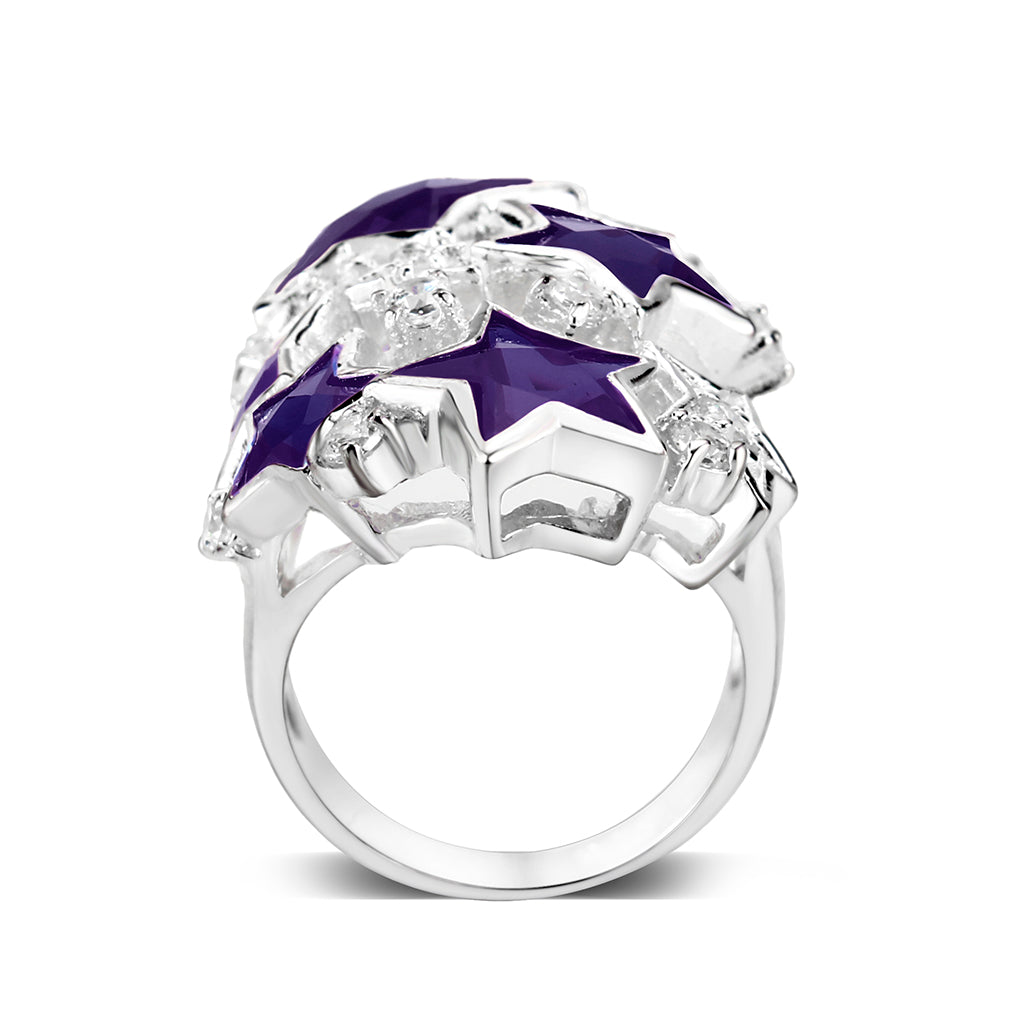CJS221 Wholesale Women's Sterling Silver with CZ in Amethyst Stars Ring