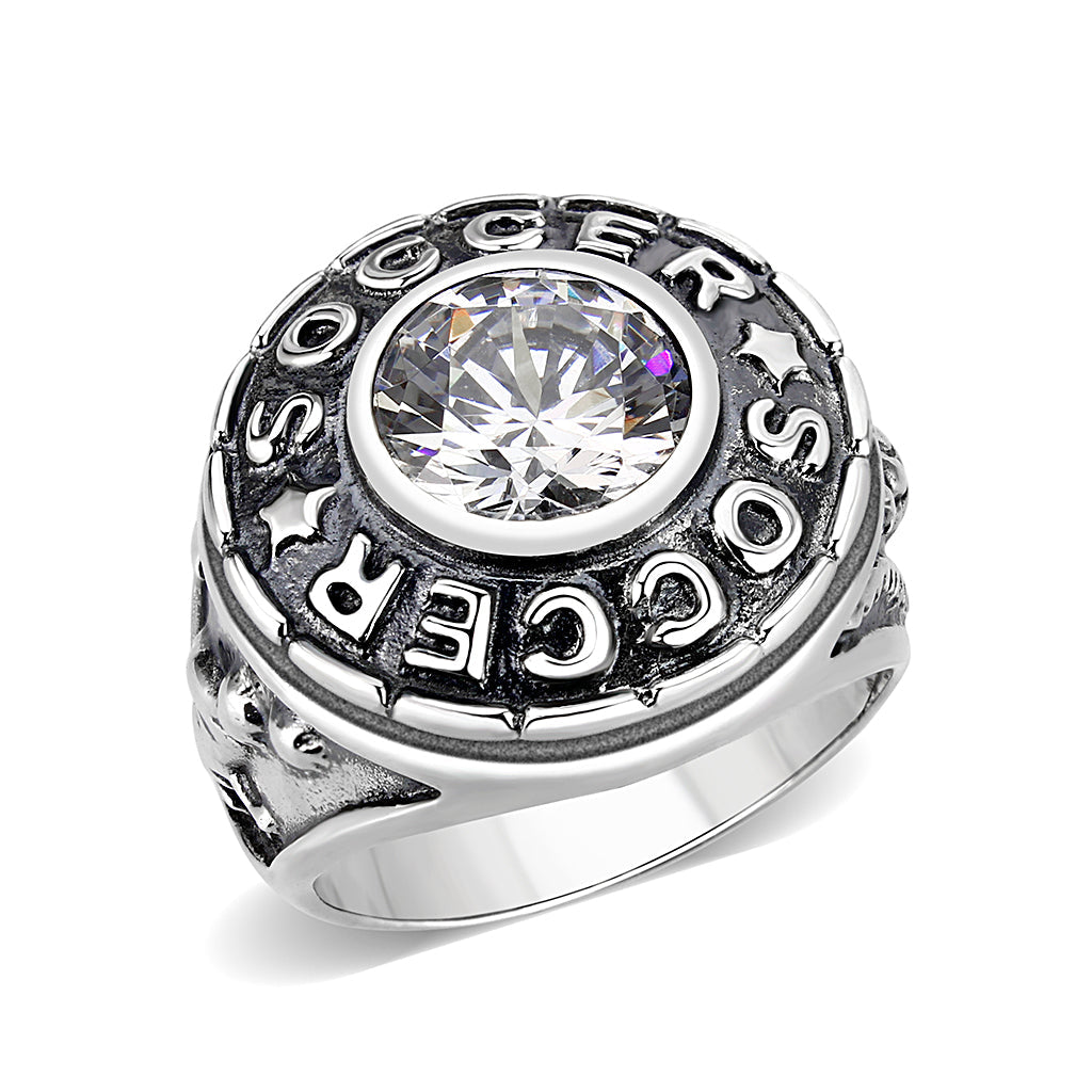 CJS158 Wholesale Men's Sterling Silver with AAA Grade Clear CZ Soccer Ring