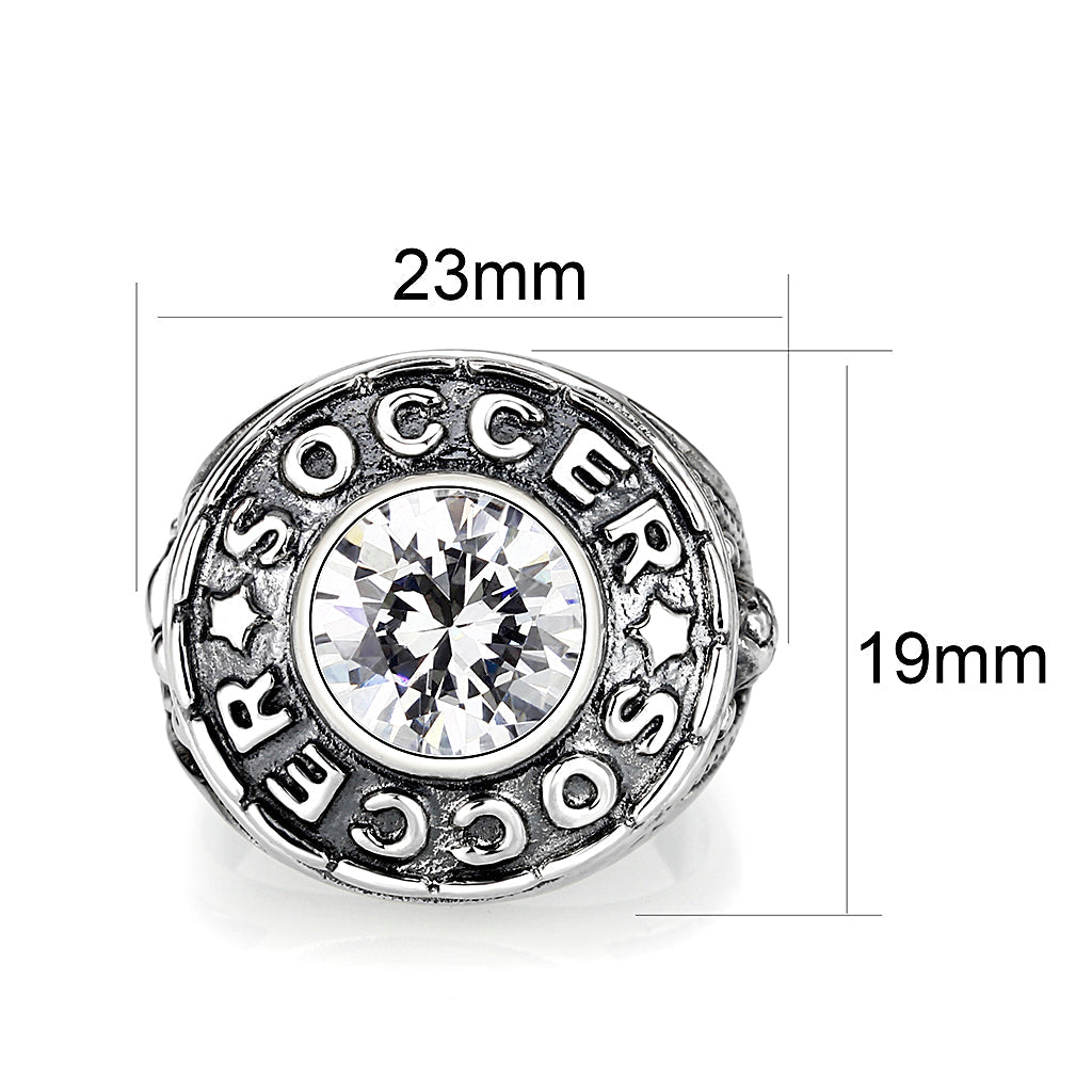CJS158 Wholesale Men's Sterling Silver with AAA Grade Clear CZ Soccer Ring