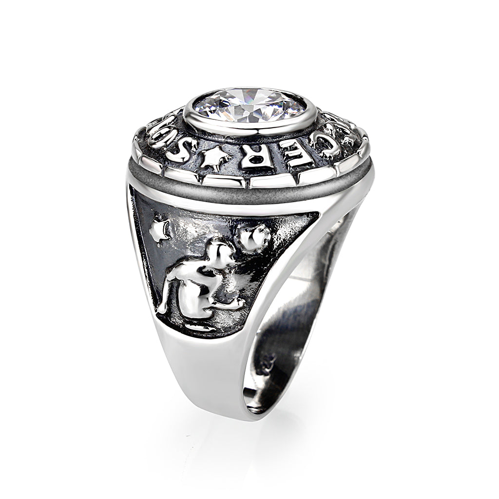 CJS158 Wholesale Men's Sterling Silver with AAA Grade Clear CZ Soccer Ring