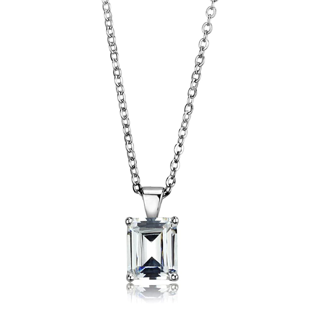 CJ896 Wholesale Women&#39;s Sterling Silver Clear Square Chain Necklace