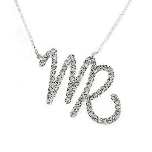 CJZ03 Wholesale Women's Silver Brass with Top Grade Crystal in Clear Virgo Zodiac Chain Pendant
