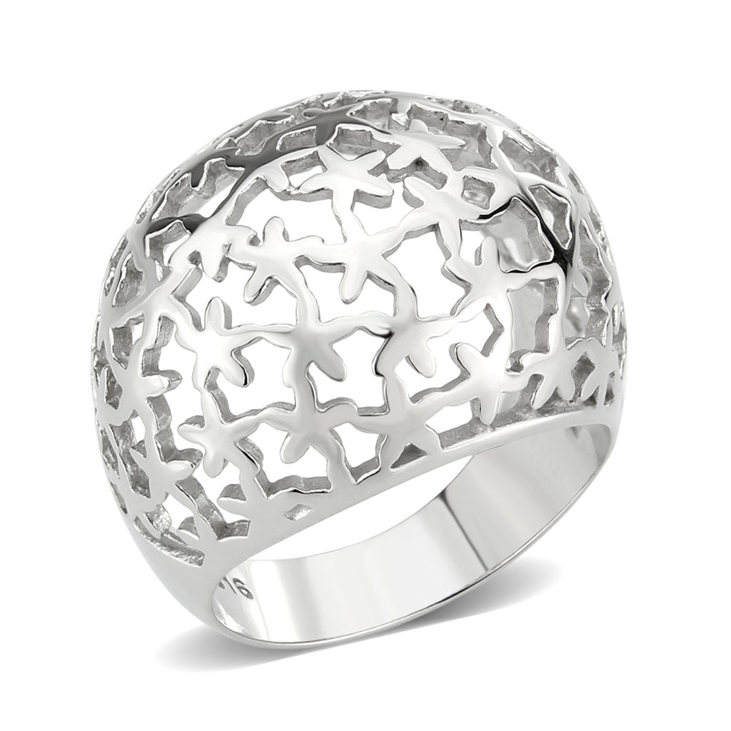 CJ3802 Wholesale Women's Stainless Steel Floral Cut Dome Ring