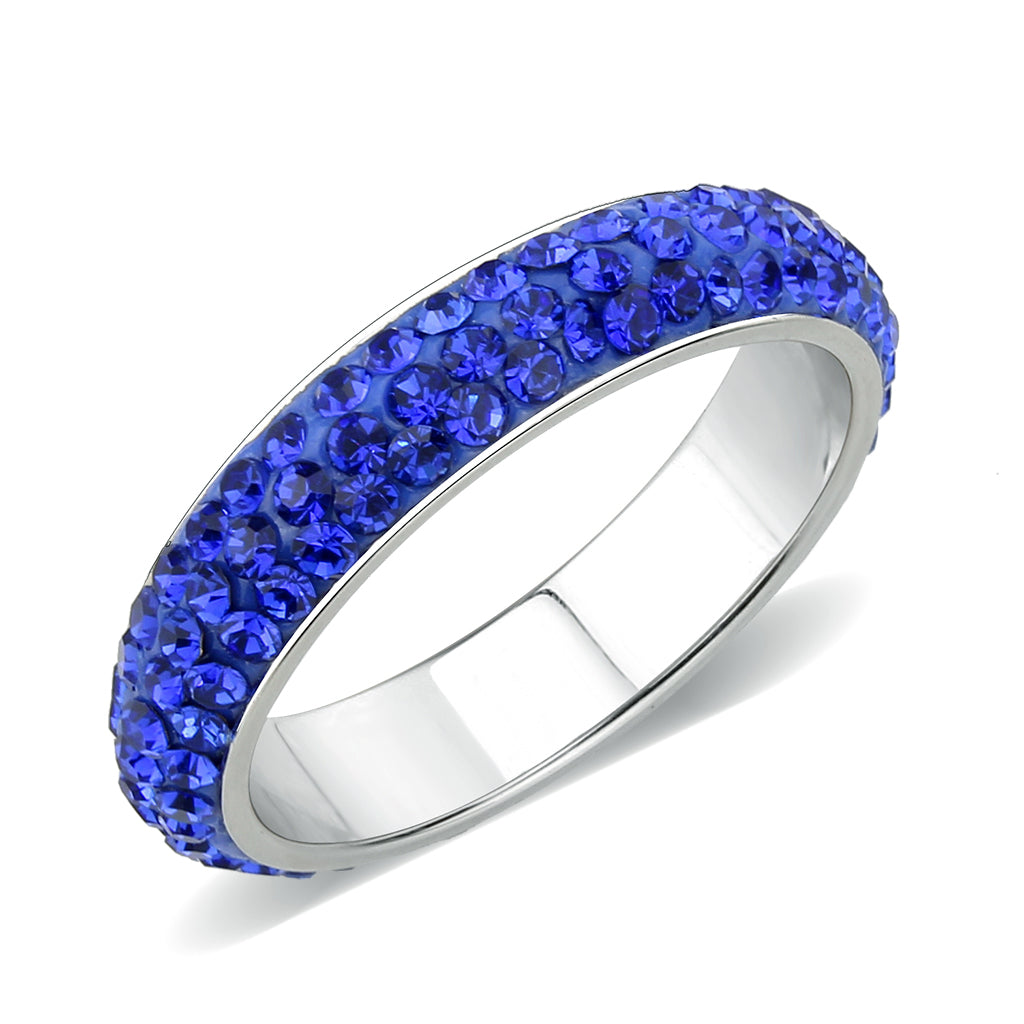 CJ3838 WHOLESALE WOMEN'S STAINLESS STEEL TOP GRADE CRYSTAL Sapphire(206) INFINITE SPARKLE RING