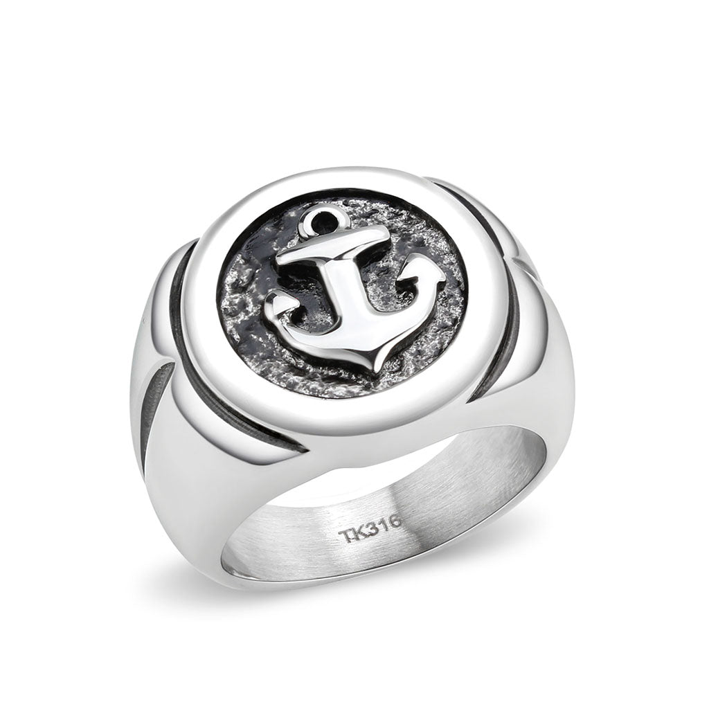 CJ3895 Wholesale Men's High polished Stainless Steel with Jet Epoxy Anchor Ring