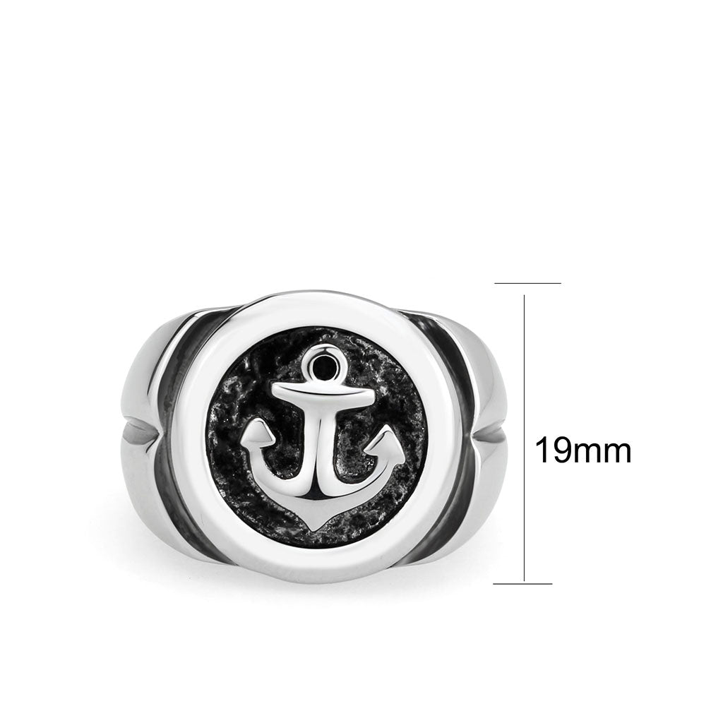CJ3895 Wholesale Men's High polished Stainless Steel with Jet Epoxy Anchor Ring