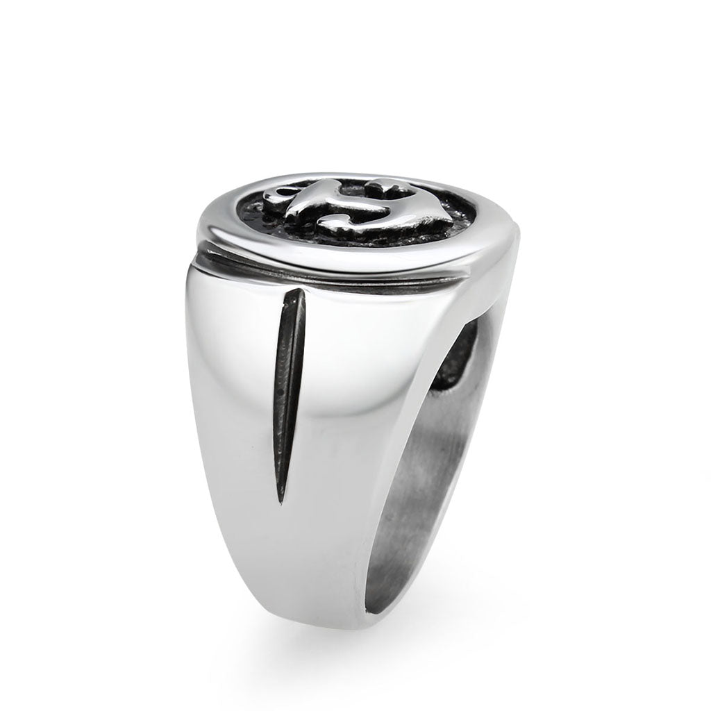 CJ3895 Wholesale Men's High polished Stainless Steel with Jet Epoxy Anchor Ring