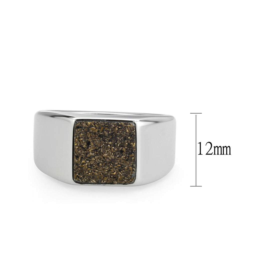 CJ3904 Wholesale Men's Stainless Steel Brown Druzy Ring