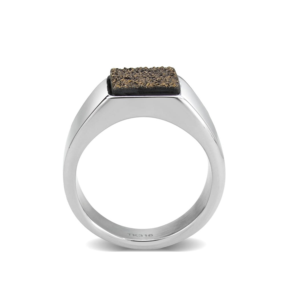 CJ3904 Wholesale Men's Stainless Steel Brown Druzy Ring
